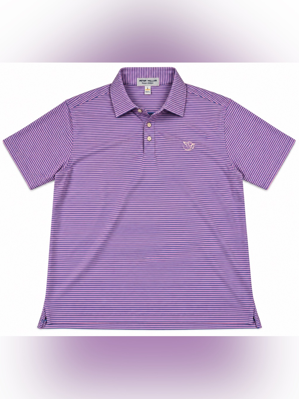 Peter Millar Summer Comfort Polo Men’s Large Pink Blue Striped Golf Performance